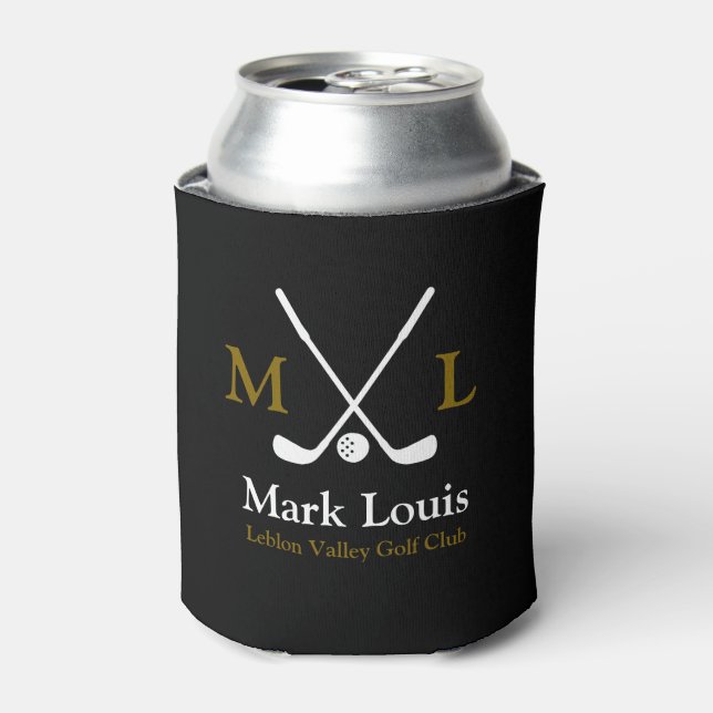 Golf Players Monogram Personalised Black Can Cooler (Can Front)