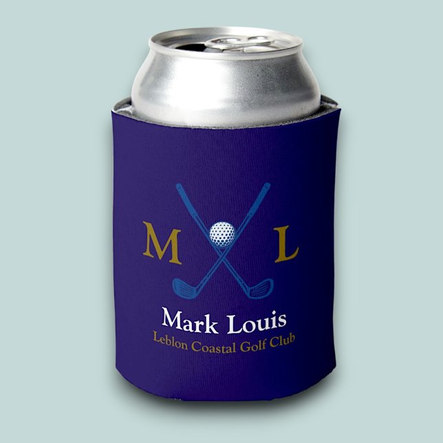 Golf Players Monogram Personalised blue Can Cooler (Creator Uploaded)