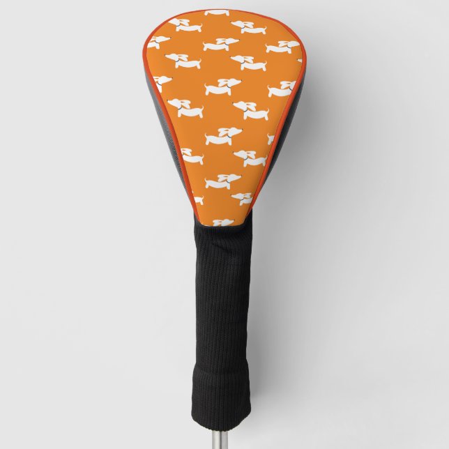 Golf Playing Dachshund Mum Orange  Head Cover (Front)