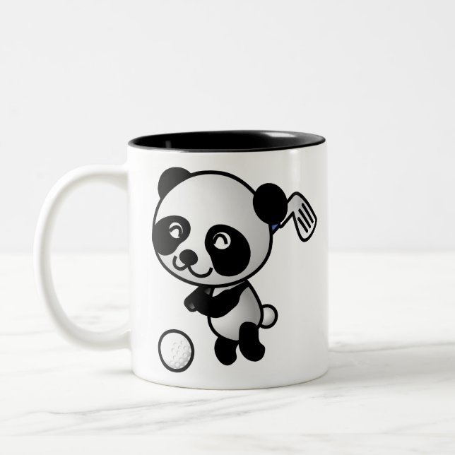 Golf Playing Panda Two-Tone Coffee Mug (Left)