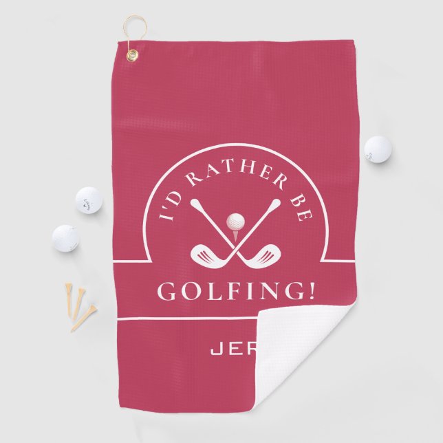 Golf Pro Golfer Golfing Quote Monogram Magenta Red Golf Towel (InSitu)