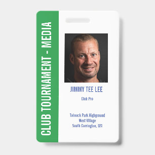 Golf Pro Tournament Security Media Pass ID Badge
