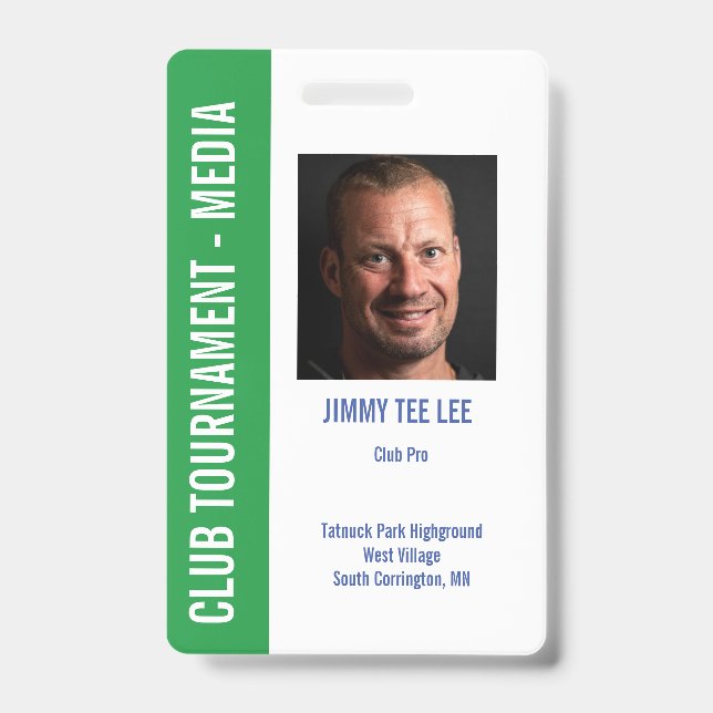 Golf Pro Tournament Security Media Pass ID Badge (Front)