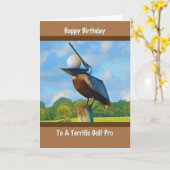 Golf Pro's Birthday, Pelican with Golf Ball Card (Yellow Flower)