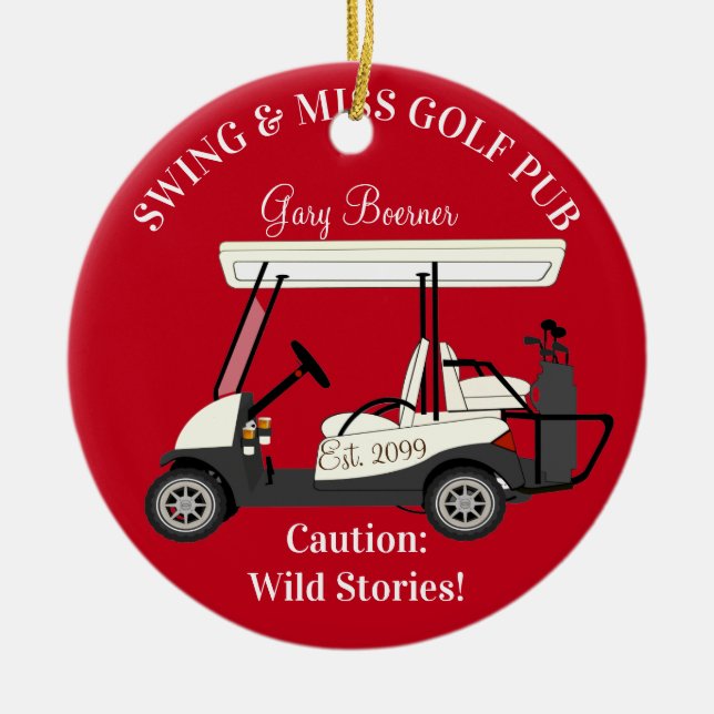 Golf Pub with Cart Golfer  Christmas Ornament (Front)