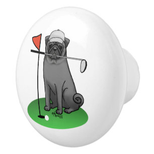 Golf Pug Playing Golf (black) Cute Dog Funny Ceramic Knob