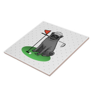 Golf Pug Playing Golf (black) Cute Dog Funny Ceramic Tile