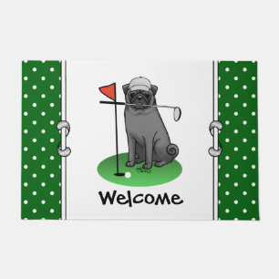 Golf Pug Playing Golf (black) Cute Dog Funny Doormat