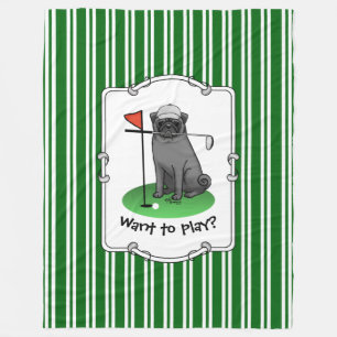 Golf Pug Playing Golf (black) Cute Dog Funny Fleece Blanket
