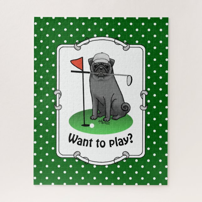 Golf Pug Playing Golf (black) Cute Dog Funny Jigsaw Puzzle (Vertical)