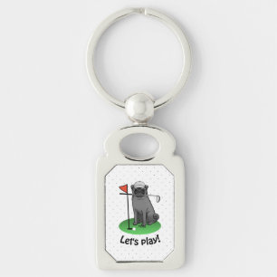 Golf Pug Playing Golf (black) Cute Dog Funny Key Ring