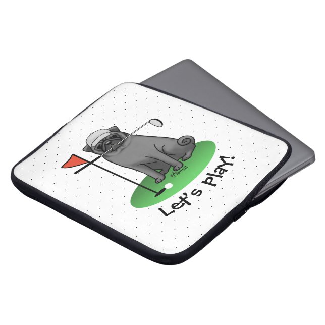 Golf Pug Playing Golf (black) Cute Dog Funny Laptop Sleeve (Front Top)