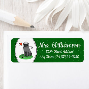 Golf Pug Playing Golf (black) Cute Dog Funny Return Address Label