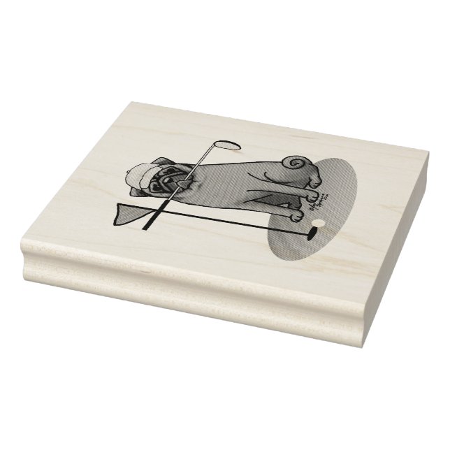 Golf Pug Playing Golf (black) Cute Dog Funny Rubber Stamp (Stamp)