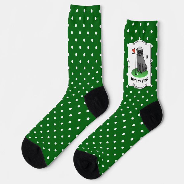Golf Pug Playing Golf (black) Cute Dog Funny Socks (Left)