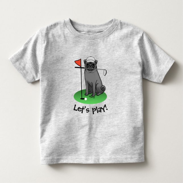 Golf Pug Playing Golf (black) Cute Dog Funny Toddler T-Shirt (Front)