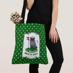 Golf Pug Playing Golf (black) Cute Dog Funny Tote Bag