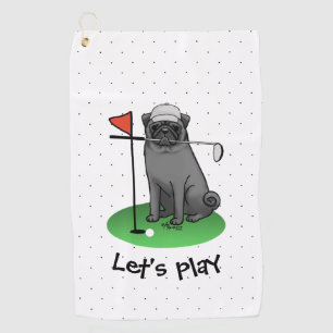 Golf Pug Playing Golf (black) Cute Dog Funny Towel