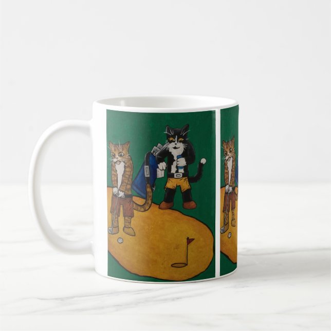 Golf Putting Cats Coffee Mug (Left)