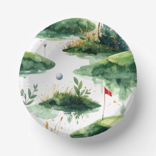 Golf Putting Green with red flag  Paper Plate