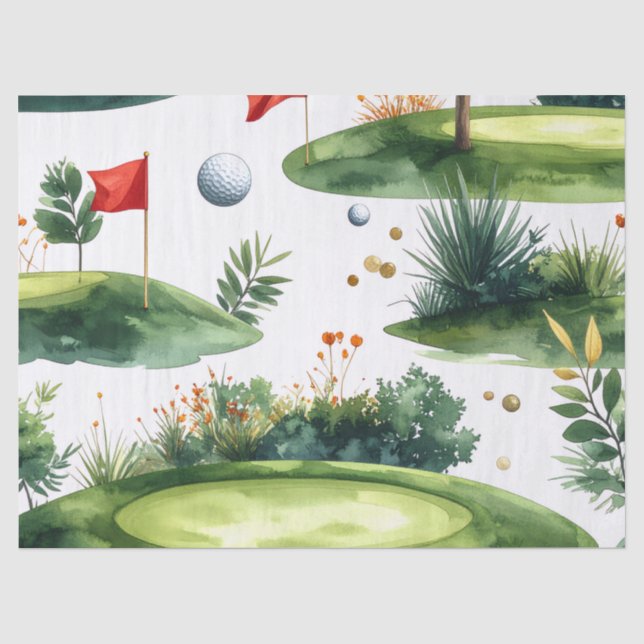 Golf Putting Green with red flag  Tissue Paper (Front)