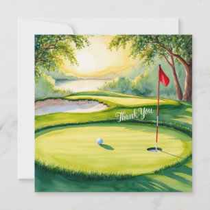 Golf putting green with Thank you word Card