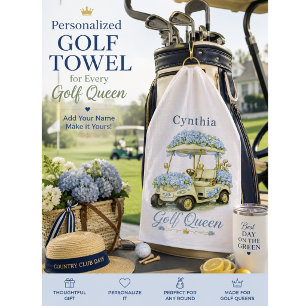 Golf Queen Hydrangea Personalised Name Golf Towel