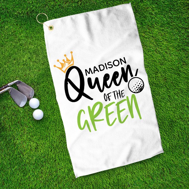 Golf Queen Of The Green Funny Modern Personalised Golf Towel (Creator Uploaded)