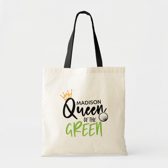 Golf Queen Of The Green Funny Modern Personalised Tote Bag (Front)