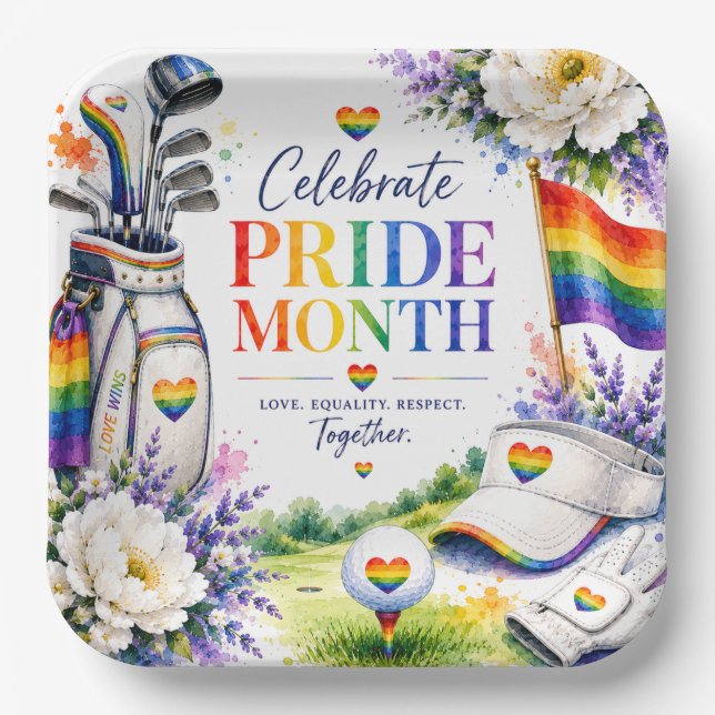 Golf Rainbow on the Fairway Pride Golf Celebration Paper Plate (Front)