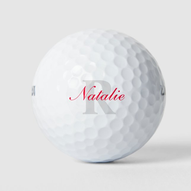 Golf red grey monogram name & initial golf balls (Front)