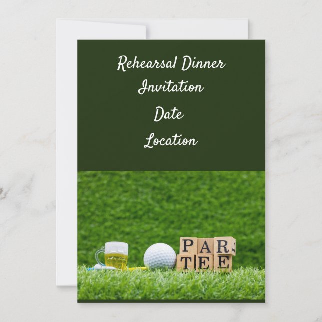 Golf rehearsal Dinner Invitation with ball & beer (Front)