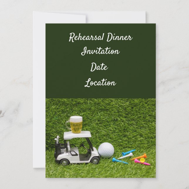 Golf rehearsal Dinner Invitation with ball & beer (Front)