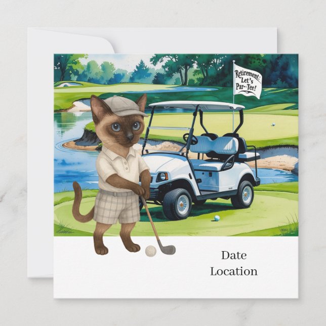Golf Retirement for Siamese Cat Lovers Invitation  (Front)