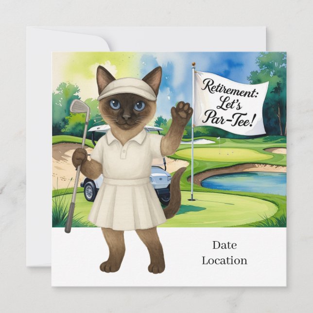 Golf Retirement for Siamese Cat Lovers Invitation  (Front)