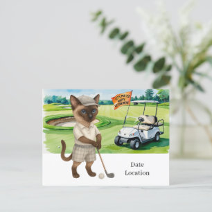 Golf Retirement for Siamese Cat Lovers Invitation  Postcard