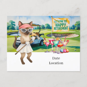 Golf Retirement for Siamese Cat Lovers Invitation Postcard