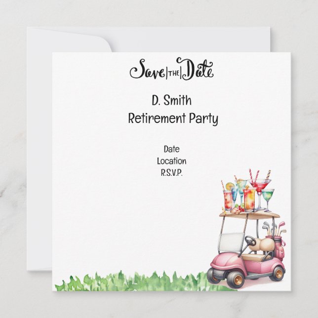 Golf retirement  for woman golfer save the date (Front)
