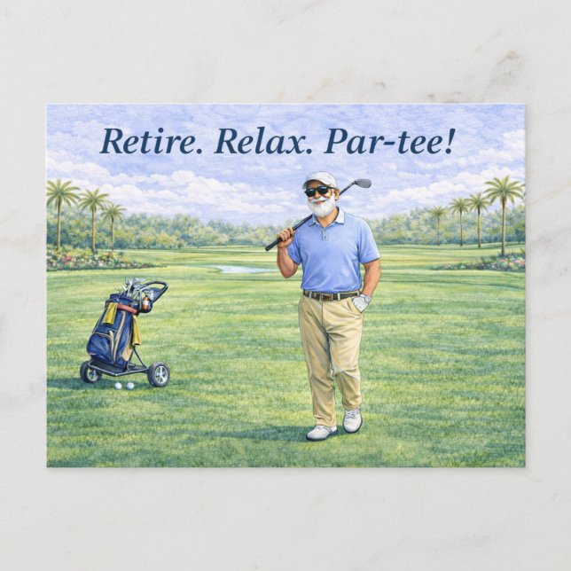 Golf Retirement Game. Set. Retired Keepsake Golfer Postcard (Front)