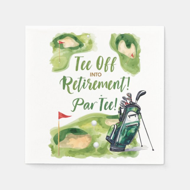 Golf retirement party with golf bag on green  napkin (Front)
