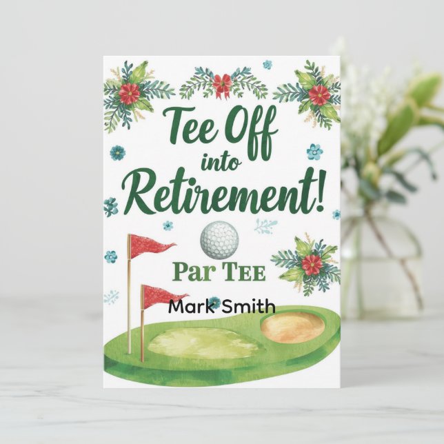 GOLF RETIREMENT Tee off ParTee for golfer Invitation (Standing Front)