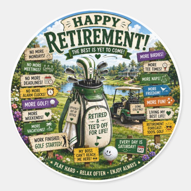 Golf Retirement themed  Classic Round Sticker (Front)