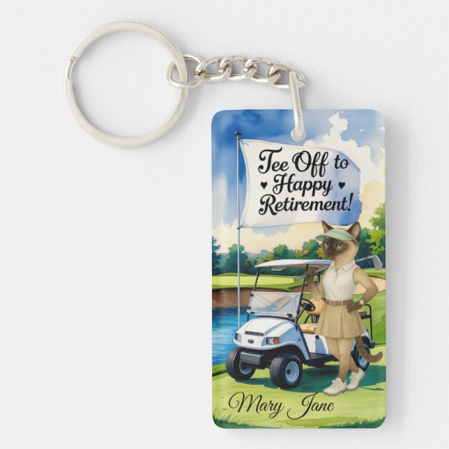 Golf Retirement themed for Siamese Cat lovers Key Ring (Front)