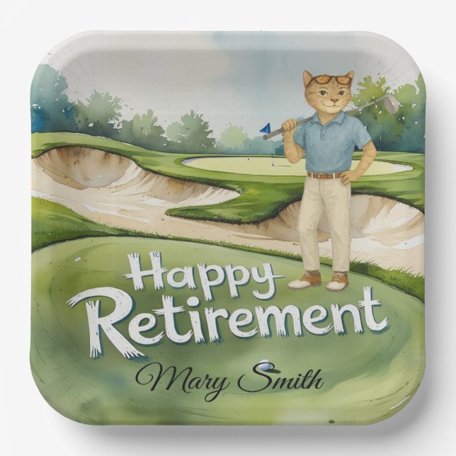 Golf Retirement themed for Siamese Cat lovers Paper Plate (Front)