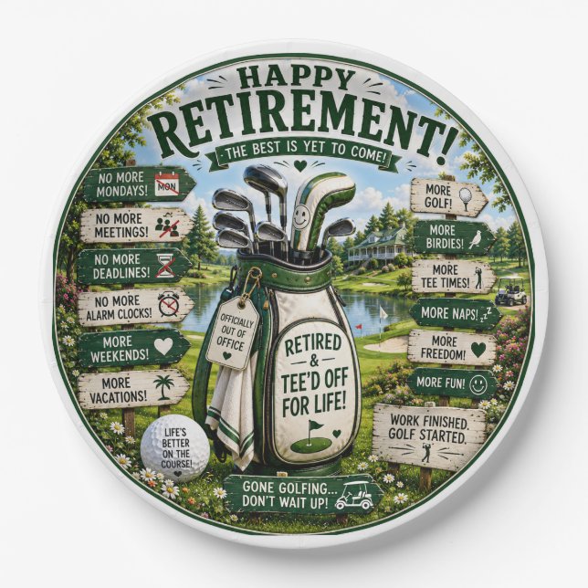 Golf Retirement themed  Paper Plate (Front)