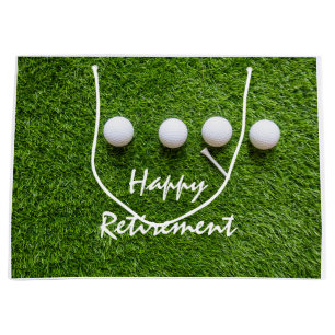 Golf Retirement to golfer with golf ball on green Large Gift Bag