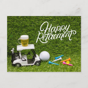 Golf retirement with beer on golf cart  postcard