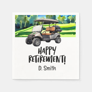 Golf retirement with cart golf course background napkin