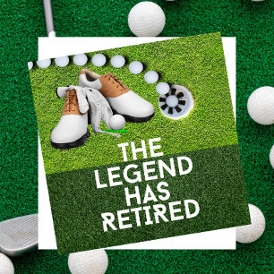 Golf retirement with golf balls on green grass card