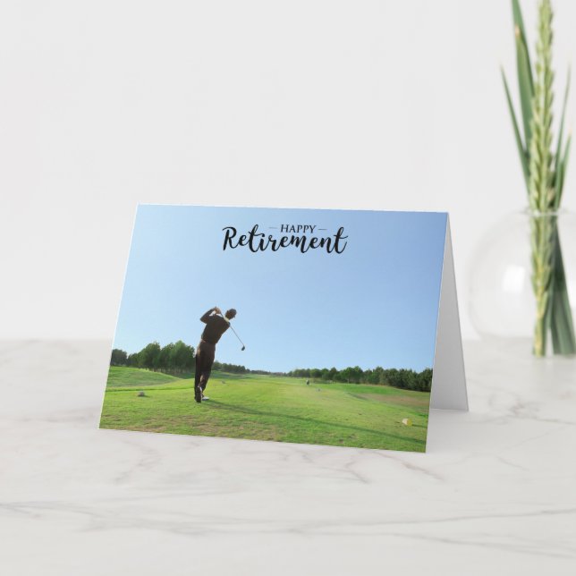 Golf Retirement with golf cart on green grass Card (Front)